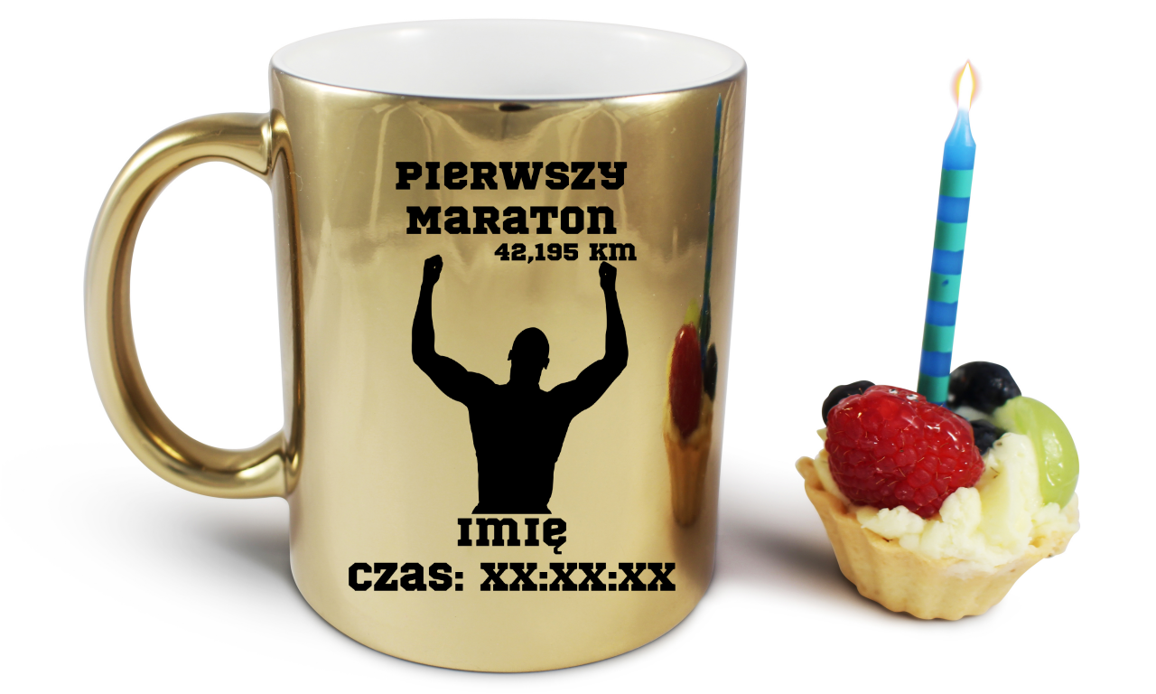 Kubek złoty pamiątka po pierwszym półmaratonie + imię i czas – bieganie #9
