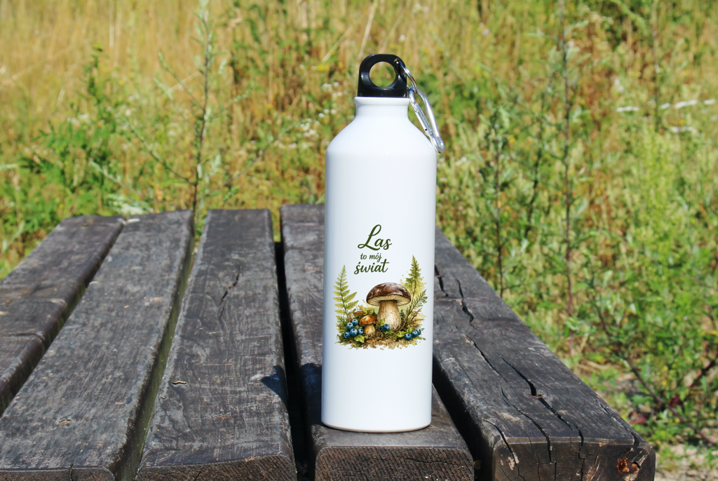 Butelka biała 800 ml z nadrukiem „Las to mój świat” – na grzyby, do lasu #9