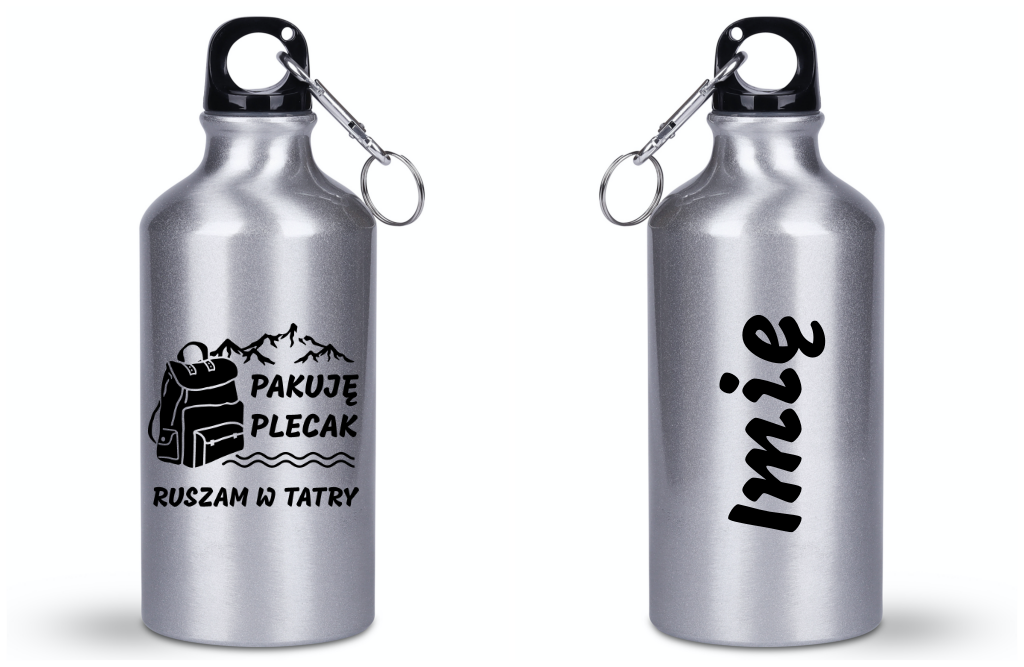 Butelka srebrna 400 ml z nadrukiem "Pakuję plecak, ruszam w Tatry" - Podhale, Zakopane, góry #1