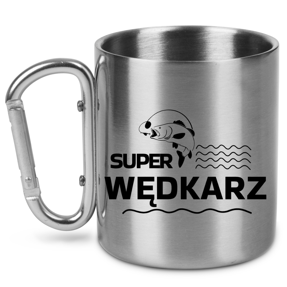 Kubek ze srebrnym karabińczykiem i nadrukiem "Super wędkarz" – wędkarstwo #10