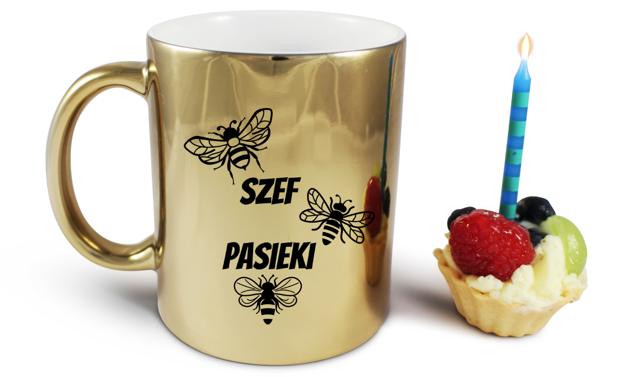 Kubek złoty z nadrukiem „Szef pasieki” – pszczelarstwo #4