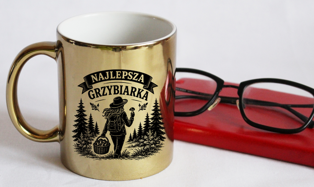 Kubek złoty z nadrukiem „Najlepsza Grzybiarka” – na grzyby #3