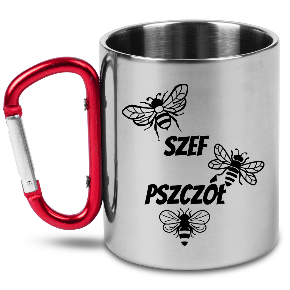 Kubek czerwony karabińczykiem z nadrukiem "Szef pszczół" #3