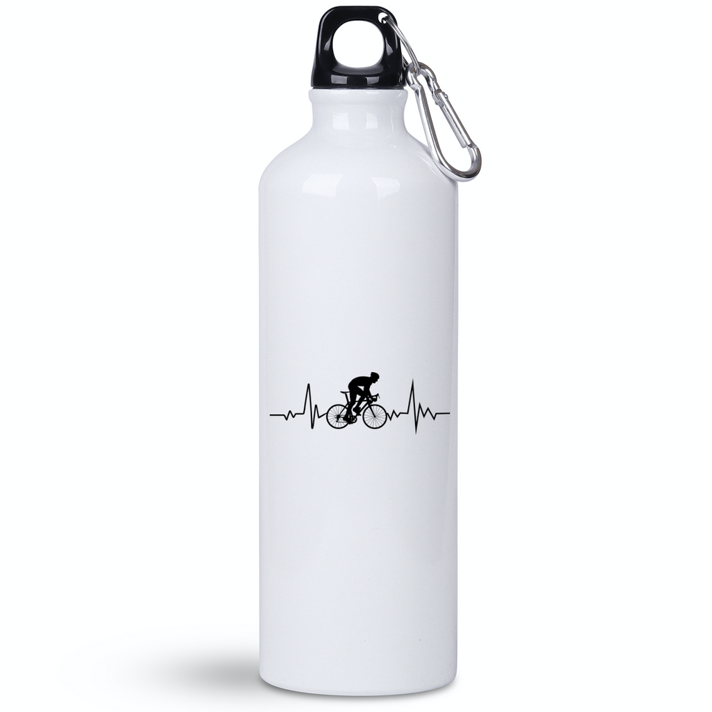 Butelka biała 800 ml na rower z grafiką „Rowerowe EKG, linia życia” – dla rowerzysty #9