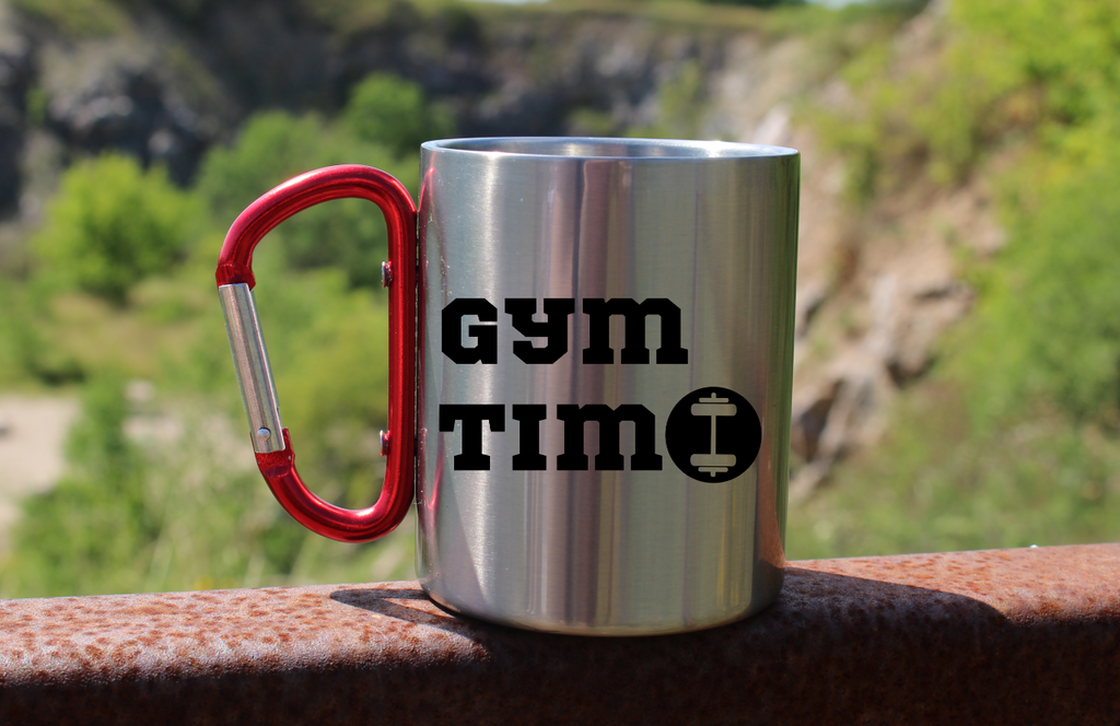 Kubek z czerwonym karabińczykiem i nadrukiem „Gym Time” – na siłownię #1