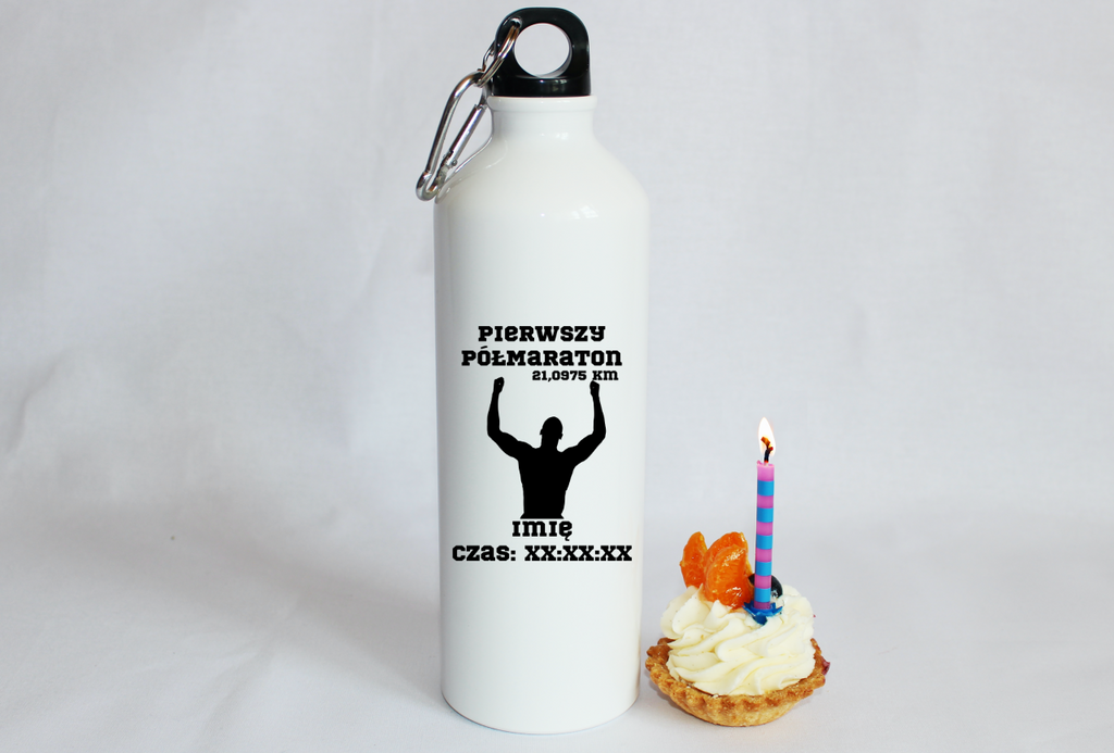 Bidon biały 800 ml pamiątka po półmaratonie + imię i czas – bieganie #8