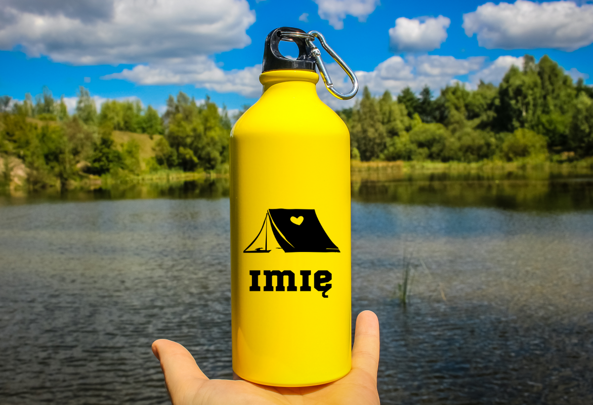 Butelka żółta 600 ml z grafiką namiotu i imieniem do wyboru – camping, namiot, podróże #5