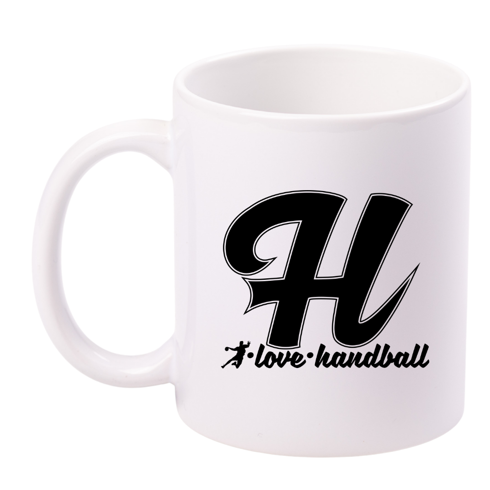 Kubek biały z czarną literą H i napisem "I Love Handball" #4