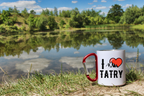 Kubek biały z czerwonym karabińczykiem, nadruk „I love Tatry” – góry #10