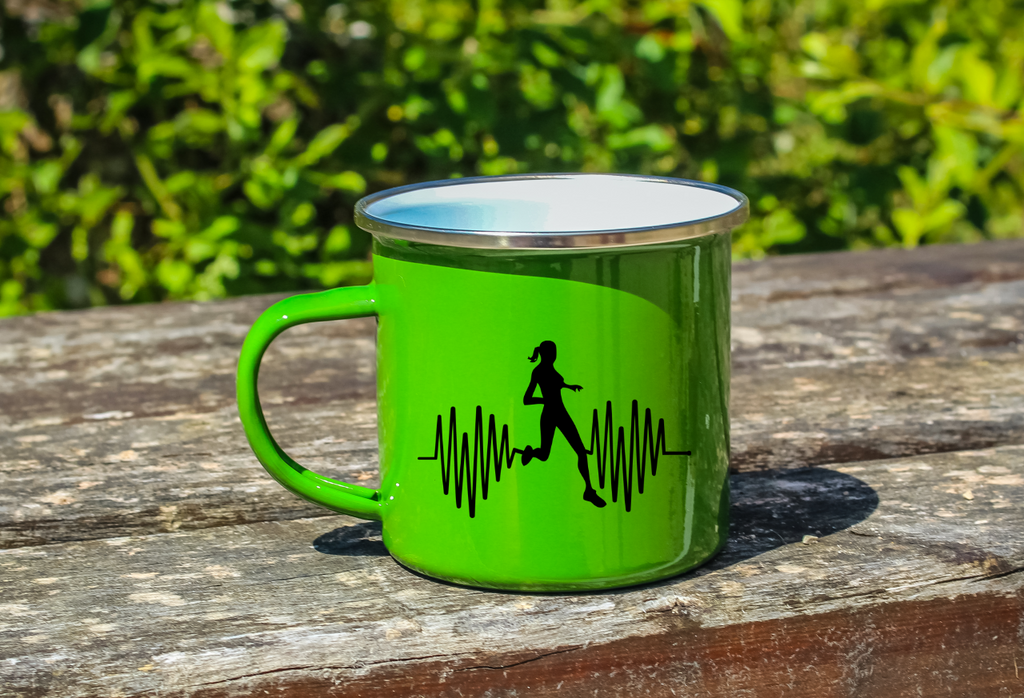 Kubek emaliowany zielony z nadrukiem biegowe EKG, damski – bieganie #6