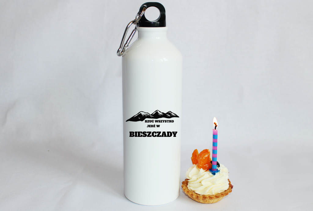 Butelka biała 800 ml z nadrukiem "Rzuć wszystko, jedź w Bieszczady" #1