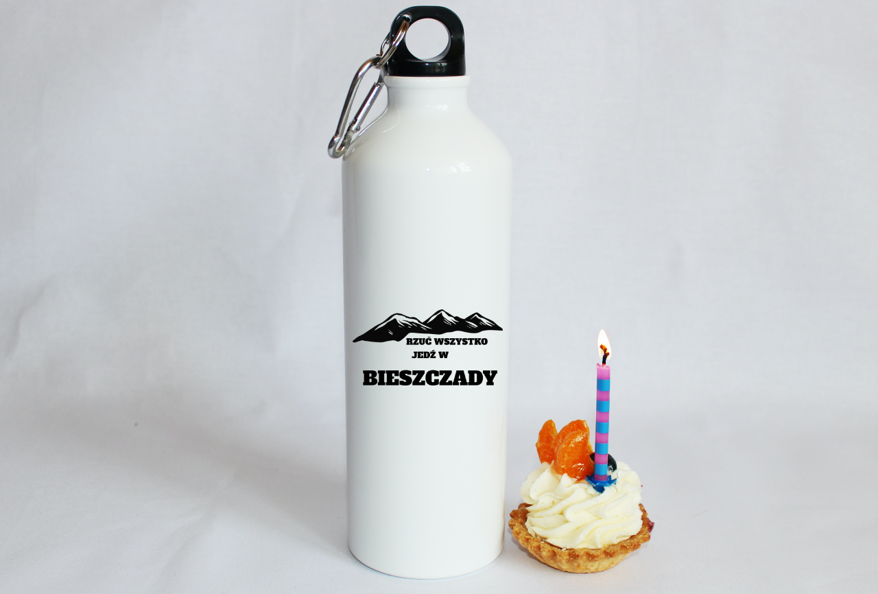 Butelka biała 800 ml z nadrukiem "Rzuć wszystko, jedź w Bieszczady" #1