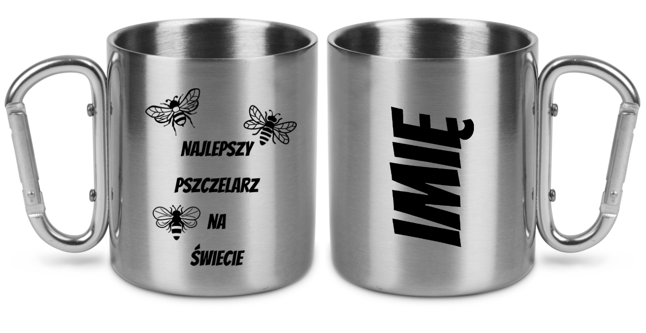 Kubek metalowy ze srebrnym karabińczykiem i nadrukiem "Najlepszy pszczelarz na świecie" #1