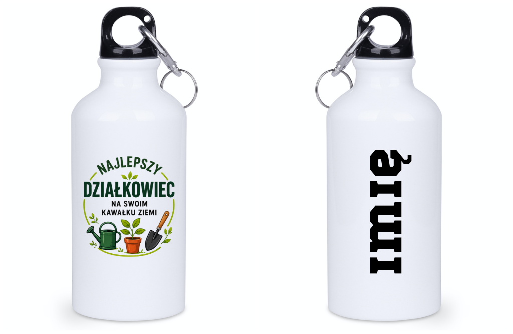 Butelka biała 400 ml z nadrukiem „Najlepszy działkowiec na swoim kawałku ziemi” – ogród, działka #4