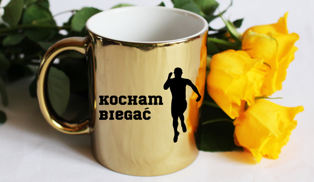 Kubek złoty prezent dla biegacza – nadruk "Kocham Biegać" #3