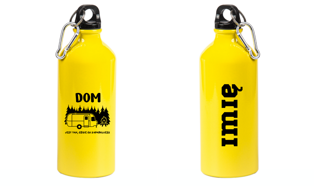 Butelka żółta 600 ml z nadrukiem "Dom jest tam, gdzie go zaparkujesz" – camping, namiot, podróże #6
