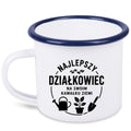 Kubek emaliowany biały z nadrukiem „Najlepszy działkowiec na swoim kawałku ziemi” – ogród, działka #9