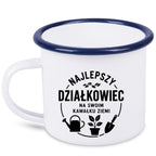 Kubek emaliowany biały z nadrukiem „Najlepszy działkowiec na swoim kawałku ziemi” – ogród, działka #9