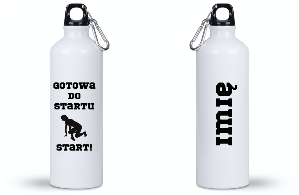 Bidon damski biały 800 ml z nadrukiem "Gotowa do startu, start!" – bieganie #5