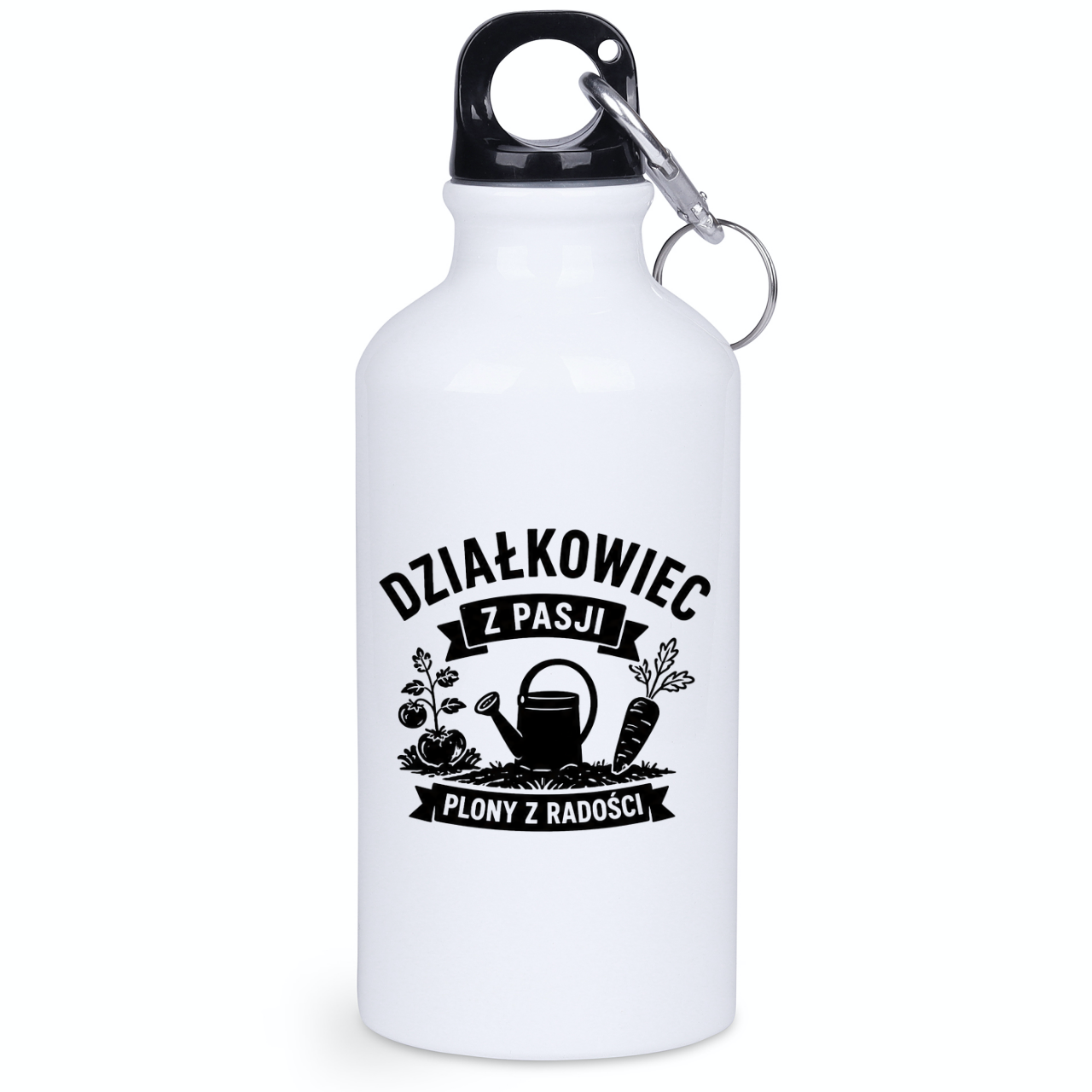 Butelka biała 400 ml z nadrukiem „Działkowiec z pasji, plony z radości” – ogród, działka #5
