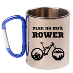 Kubek z niebieskim karabińczykiem, nadruk "Plan na dziś: rower" – dla rowerzysty #9