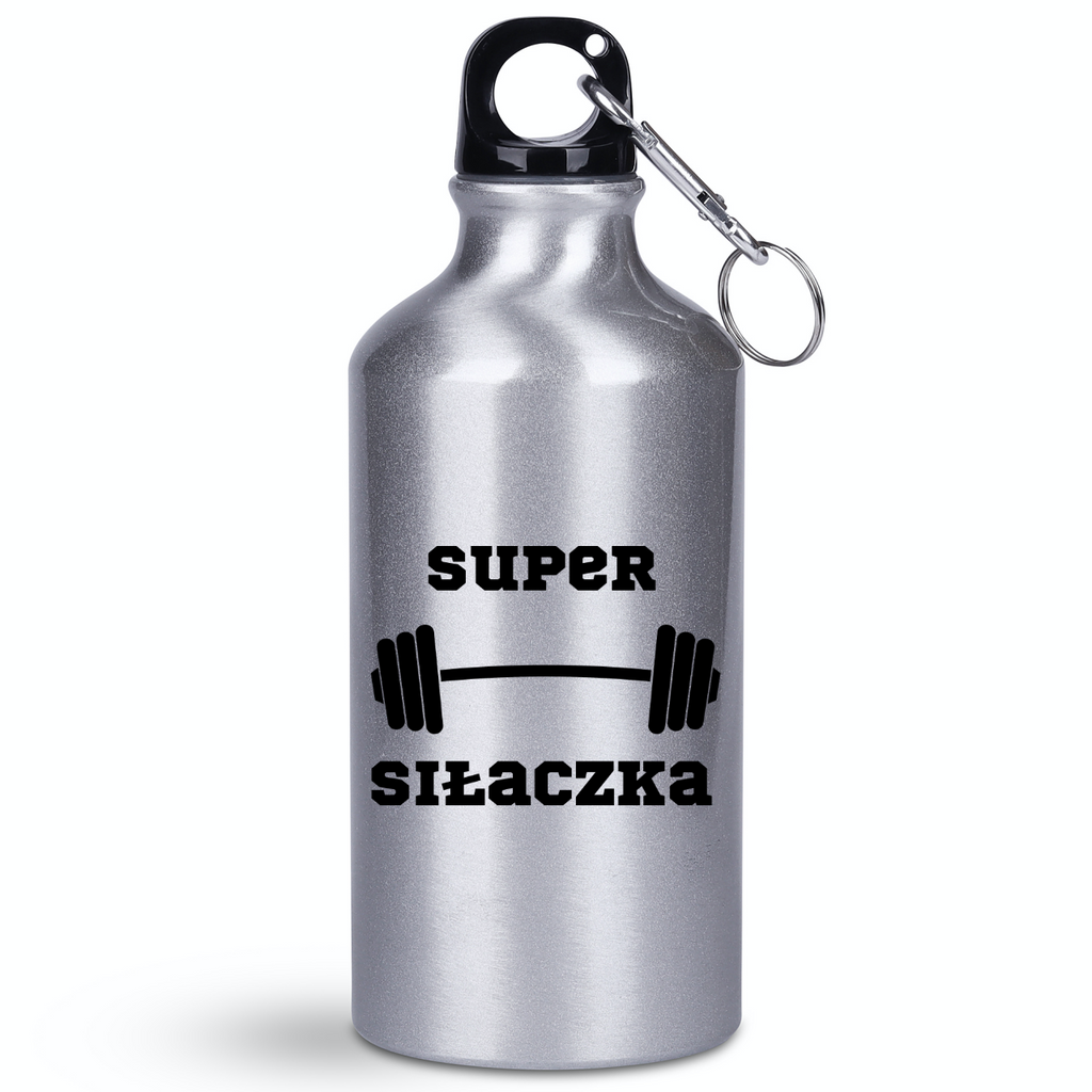 Bidon srebrny 400 ml z nadrukiem „Super Siłaczka” – siłownia #2