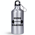 Bidon srebrny 400 ml z nadrukiem „Super Siłaczka” – siłownia #2