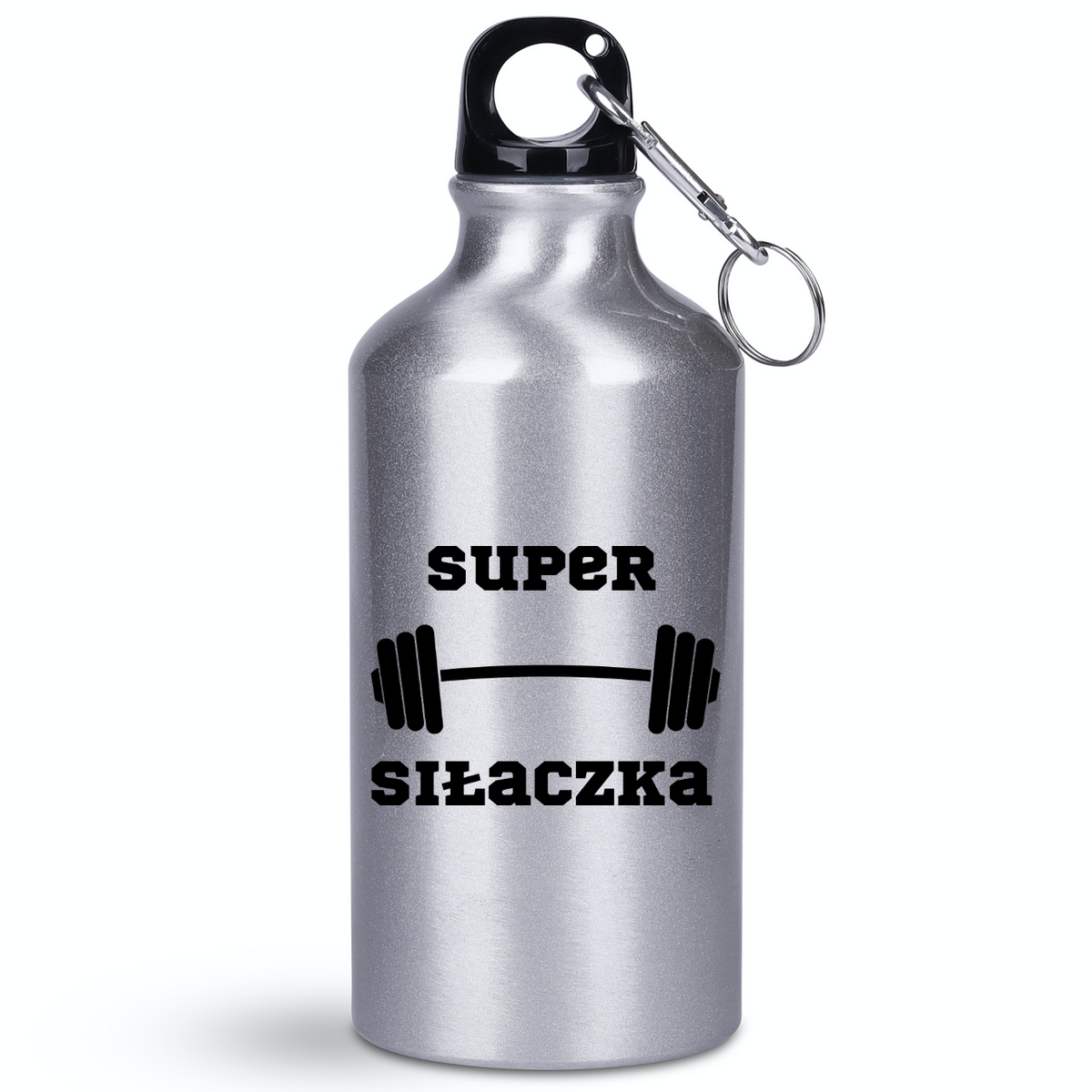 Bidon srebrny 400 ml z nadrukiem „Super Siłaczka” – siłownia #2