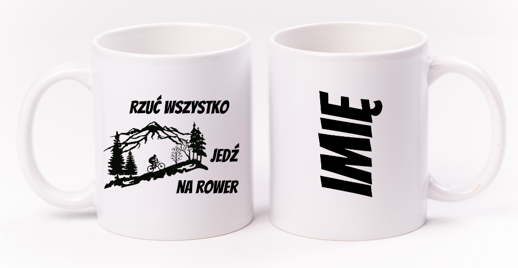 Kubek biały z nadrukiem „Rzuć wszystko, jedź na rower” – dla rowerzystów #2
