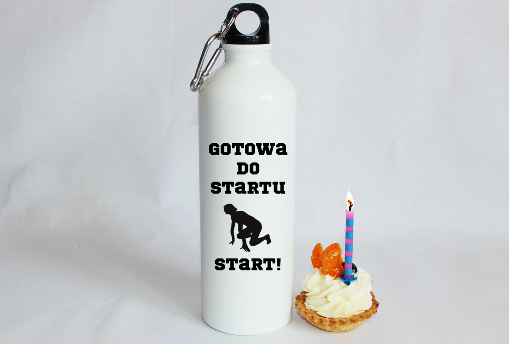 Bidon damski biały 800 ml z nadrukiem "Gotowa do startu, start!" – bieganie #5