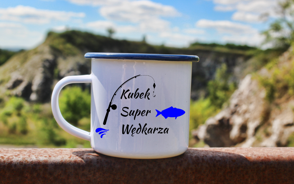 Kubek emaliowany biały z nadrukiem "Kubek Super Wędkarza" #1