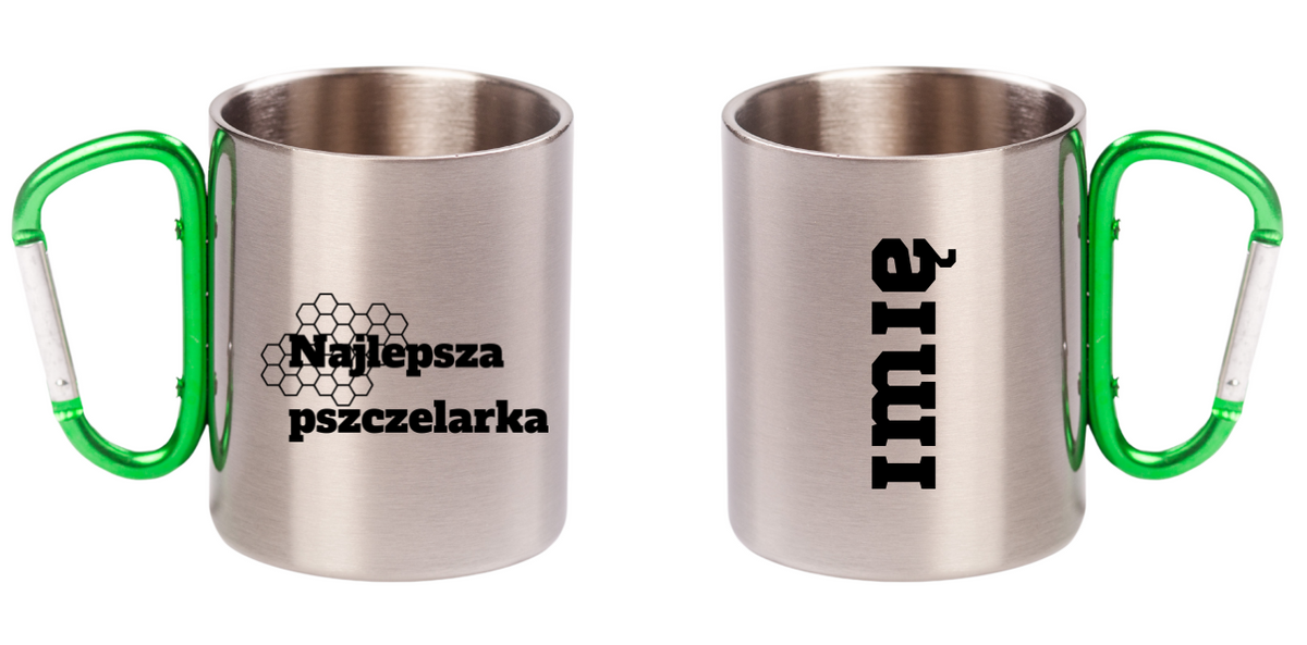 Kubek srebrny 300 ml z zielonym karabińczykiem i nadrukiem „Najlepsza pszczelarka” #6