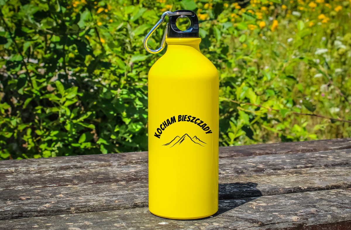 Butelka żółta 600 ml z nadrukiem „Kocham Bieszczady” – góry #3