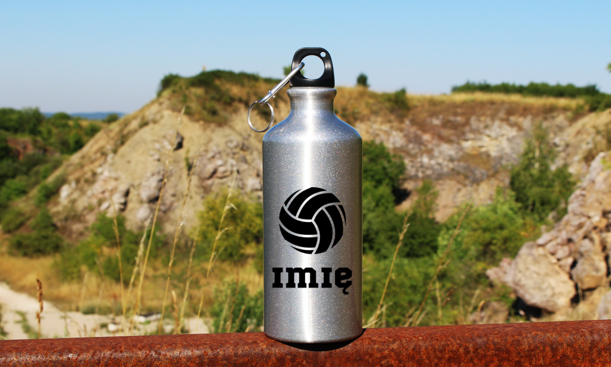 Butelka srebrna 500 ml z grafiką piłki i imieniem do wyboru – siatkówka #4
