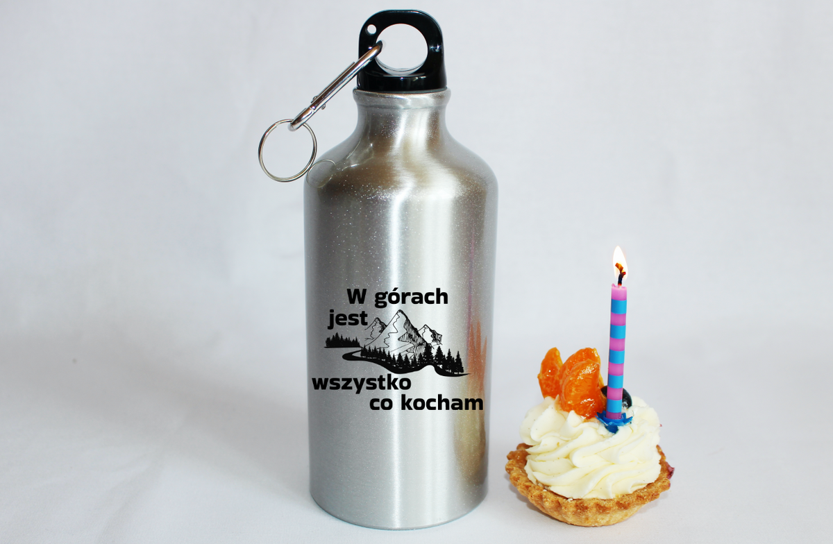 Bidon srebrny 500 ml z grafiką „W górach jest wszystko co kocham” #3