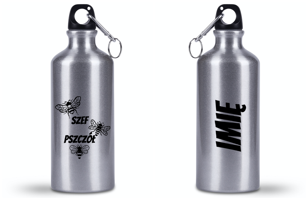 Butelka srebrna 500 ml z nadrukiem „Szef pszczół” – pszczelarstwo #3