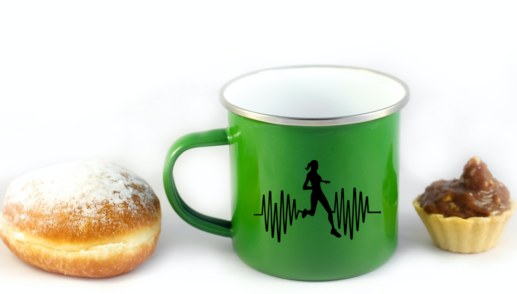 Kubek emaliowany zielony z nadrukiem biegowe EKG, damski – bieganie #6