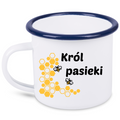 Kubek emaliowany biały z nadrukiem „Król pasieki” – pszczelarstwo #10