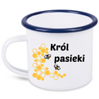Kubek emaliowany biały z nadrukiem „Król pasieki” – pszczelarstwo #10