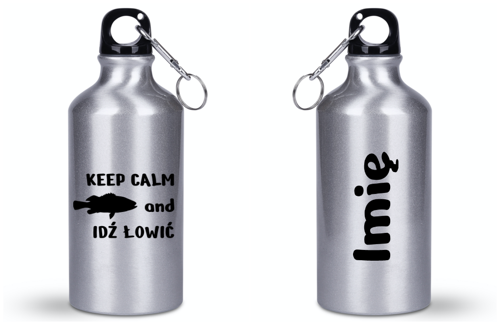 Butelka srebrna 400 ml z nadrukiem "KEEP CALM and IDŹ ŁOWIĆ" – wędkarstwo #5