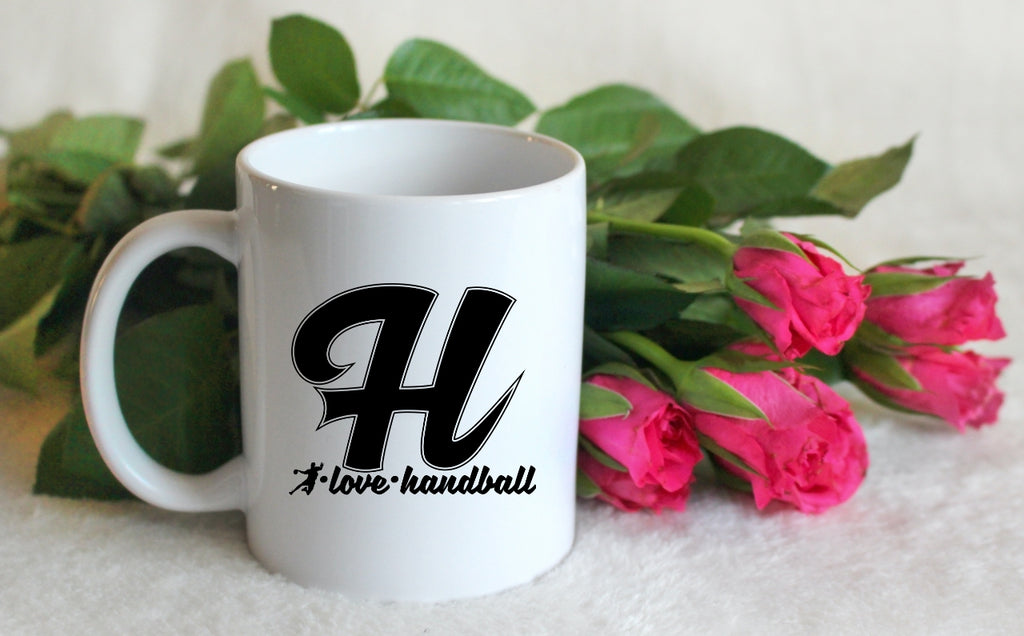 Kubek biały z czarną literą H i napisem "I Love Handball" #4