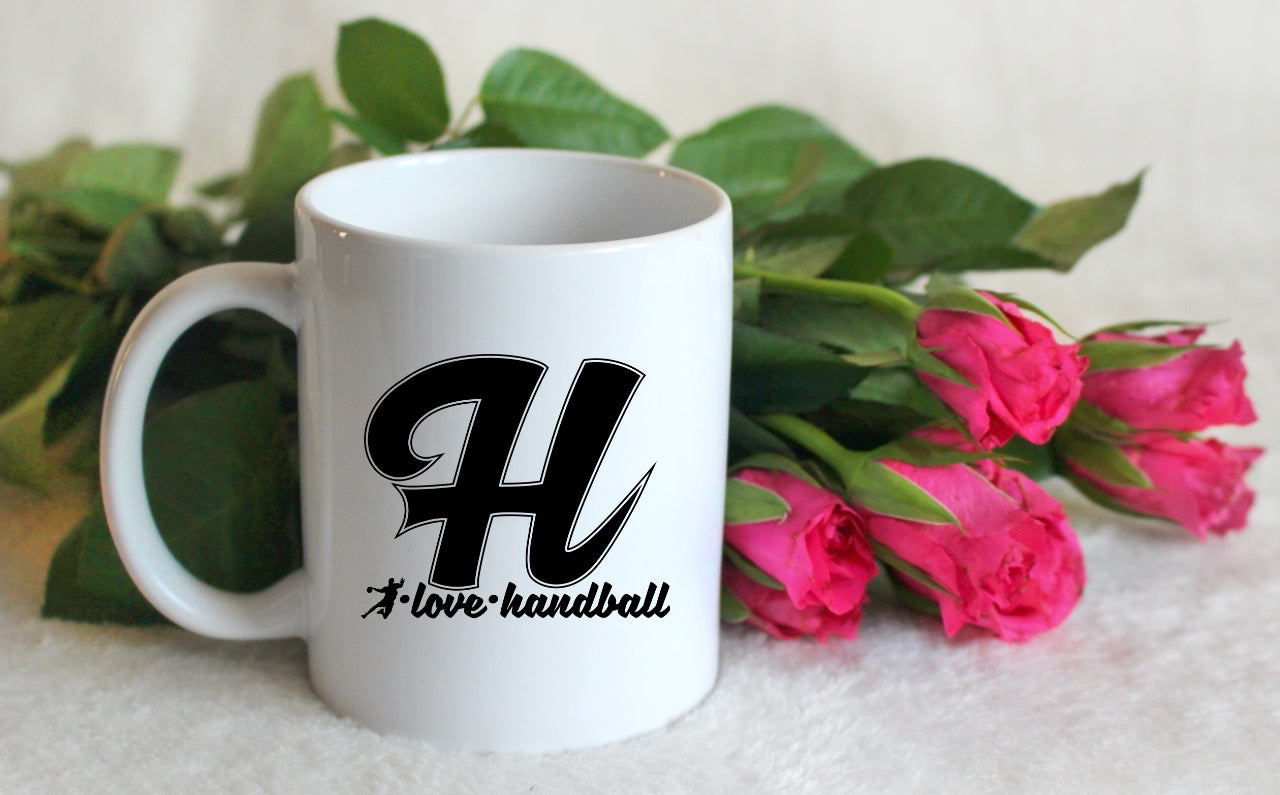 Kubek biały z czarną literą H i napisem "I Love Handball" #4