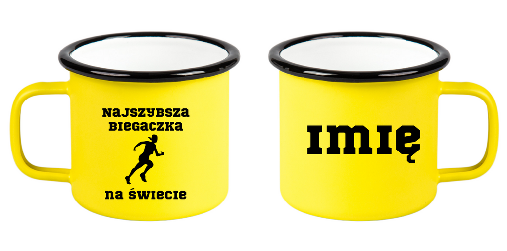 Kubek emaliowany żółty z nadrukiem "Najszybsza Biegaczka na Świecie" – bieganie #3