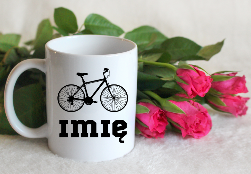 Kubek biały z grafiką rowerową i imieniem do wyboru – dla rowerzystów #3