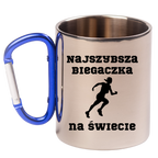 Biegowy kubek karabińczyk niebieski z nadrukiem "Najszybsza Biegaczka na Świecie" #3