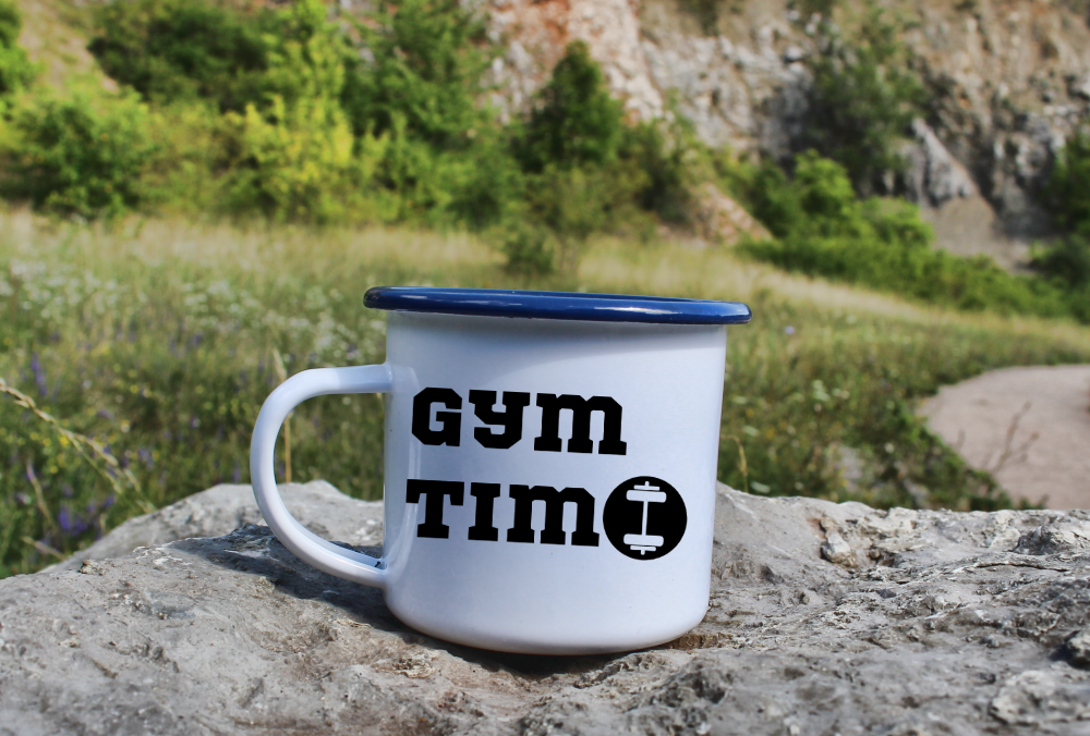 Kubek emaliowany biały z nadrukiem "Gym Time" - siłownia #1
