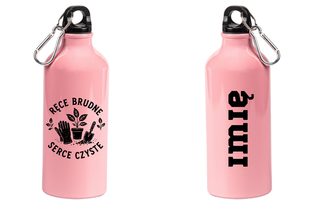 Butelka różowa 600 ml z nadrukiem „Ręce brudne, serce czyste” – do ogrodu #3