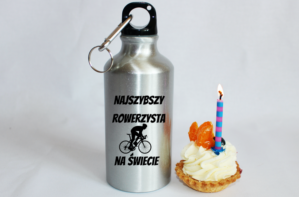 Butelka srebrna 400 ml z nadrukiem „Najszybszy rowerzysta na świecie” – dla rowerzysty #8