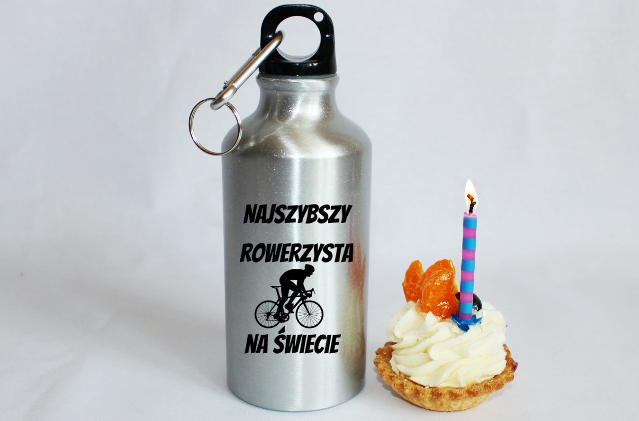 Butelka srebrna 400 ml z nadrukiem „Najszybszy rowerzysta na świecie” – dla rowerzysty #8