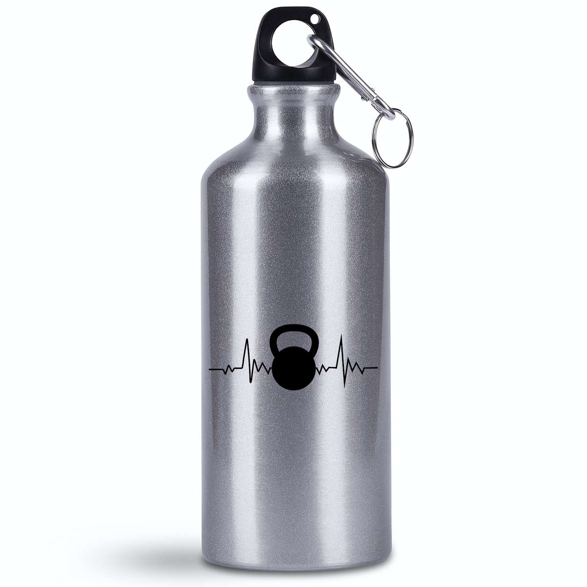 Butelka srebrna 500 ml z grafiką kettlebella i linią życia – na siłownię #4